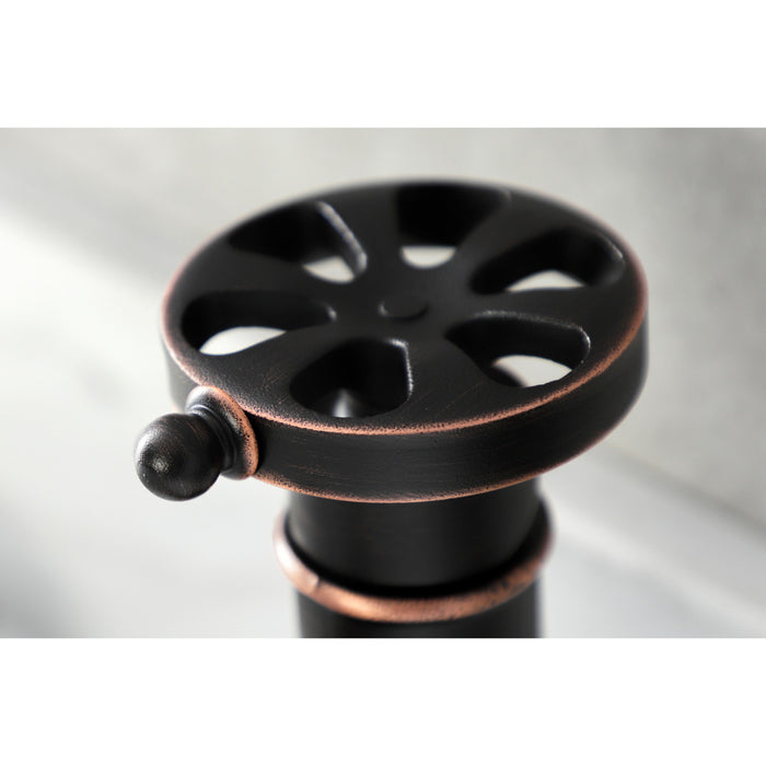 Kingston Brass KSD282RXNB Belknap One-Handle Single-Hole Bathroom Faucet with Deck Plate and Push Pop-Up Drain, Naples Bronze