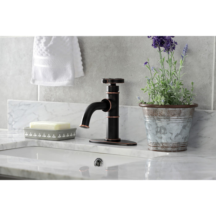 Kingston Brass KSD282RXNB Belknap One-Handle Single-Hole Bathroom Faucet with Deck Plate and Push Pop-Up Drain, Naples Bronze
