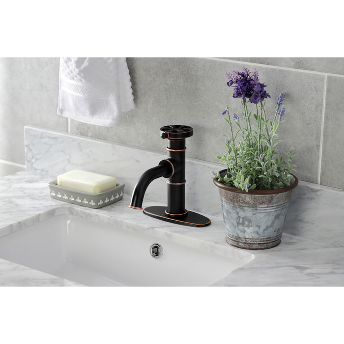 Kingston Brass KSD282RXNB Belknap One-Handle Single-Hole Bathroom Faucet with Deck Plate and Push Pop-Up Drain, Naples Bronze