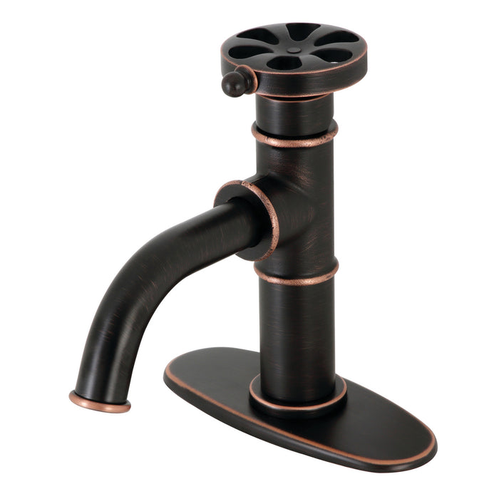 Kingston Brass KSD282RXNB Belknap One-Handle Single-Hole Bathroom Faucet with Deck Plate and Push Pop-Up Drain, Naples Bronze