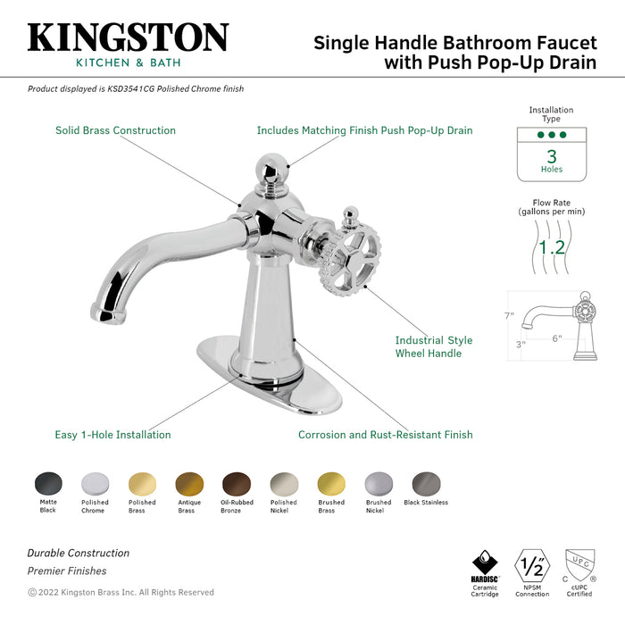 Kingston Brass KSD3545CG Fuller One-Handle Single-Hole Bathroom Faucet with Deck Plate and Push Pop-Up Drain, Oil Rubbed Bronze