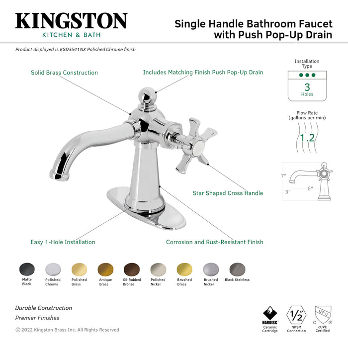 Kingston Brass KSD3545NX Hamilton One-Handle Single-Hole Bathroom Faucet with Deck Plate and Push Pop-Up Drain, Oil Rubbed Bronze