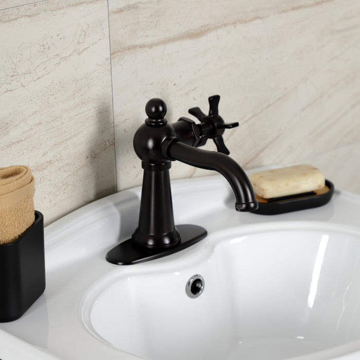 Kingston Brass KSD3545NX Hamilton One-Handle Single-Hole Bathroom Faucet with Deck Plate and Push Pop-Up Drain, Oil Rubbed Bronze