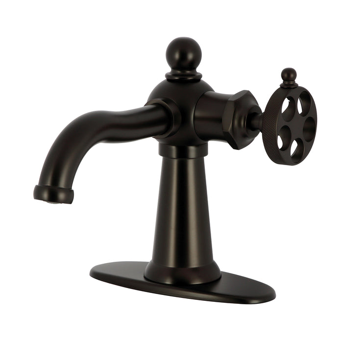 Kingston Brass KSD3545RKZ Wendell Single-Handle Bathroom Faucet with Knurled Handle and Push Pop-Up Drain, Oil Rubbed Bronze