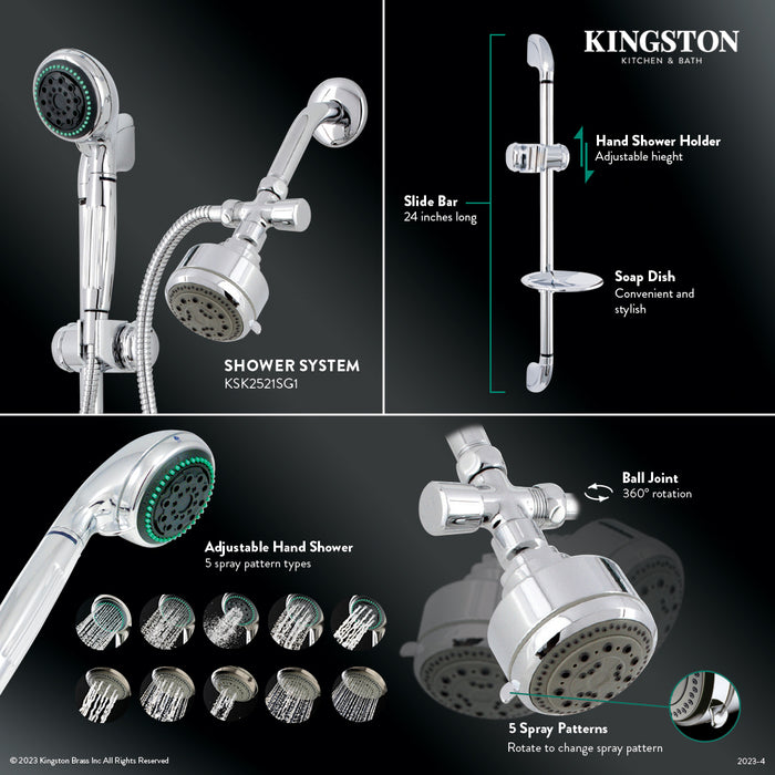 Kingston Brass KSK2521SG1 Made to Match Shower System with Slide Bar and Hand Shower, Polished Chrome