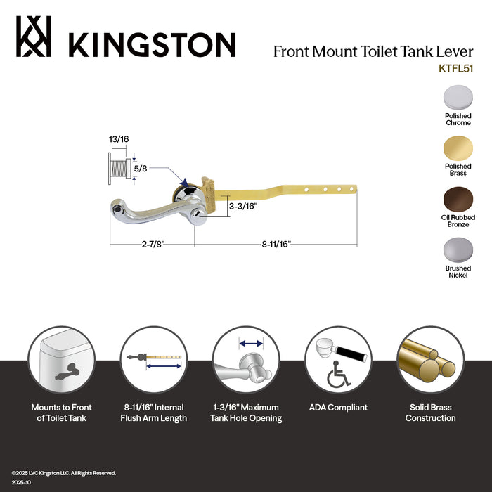 Kingston Brass KTFL55 Royale Front Mount Toilet Tank Lever, Left/Right Installation, Oil Rubbed Bronze