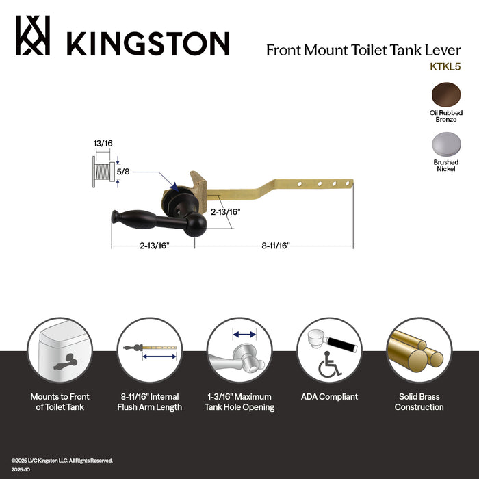 Kingston Brass KTKL5 Knight Front Mount Toilet Tank Lever, Left/Right Installation, Oil Rubbed Bronze
