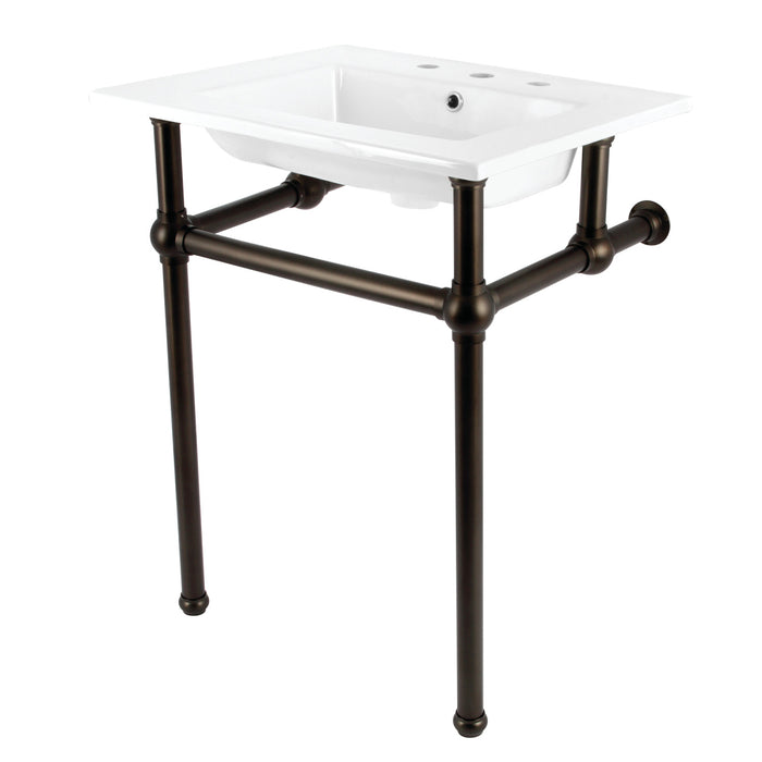 Kingston Brass KVBH25227W8B5 Templeton 25" Ceramic Console Sink with Brass Legs (8-Inch, 3-Hole), White/Oil Rubbed Bronze