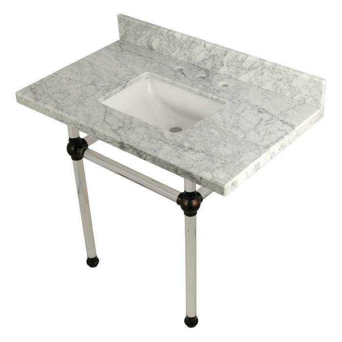 Kingston Brass KVPB3630MASQ5 Templeton 36" Carrara Marble Vanity Top with Clear Acrylic Legs (8-Inch, 3-Hole), Carrara Marble/Oil Rubbed Bronze