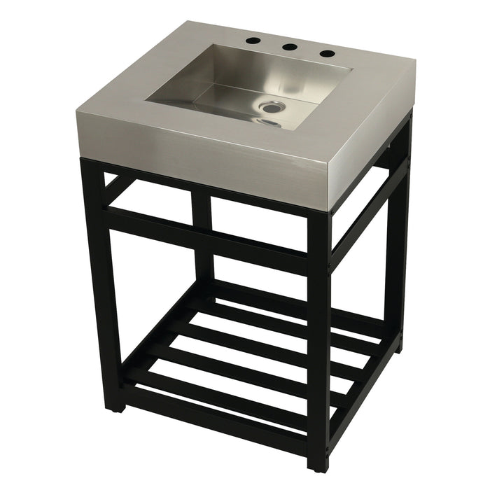 Kingston KVSP2522A0 Kingston Commercial 25" Stainless Steel Console Sink with Steel Base (8-Inch, 3-Hole), Brushed Stainless Steel/Matte Black