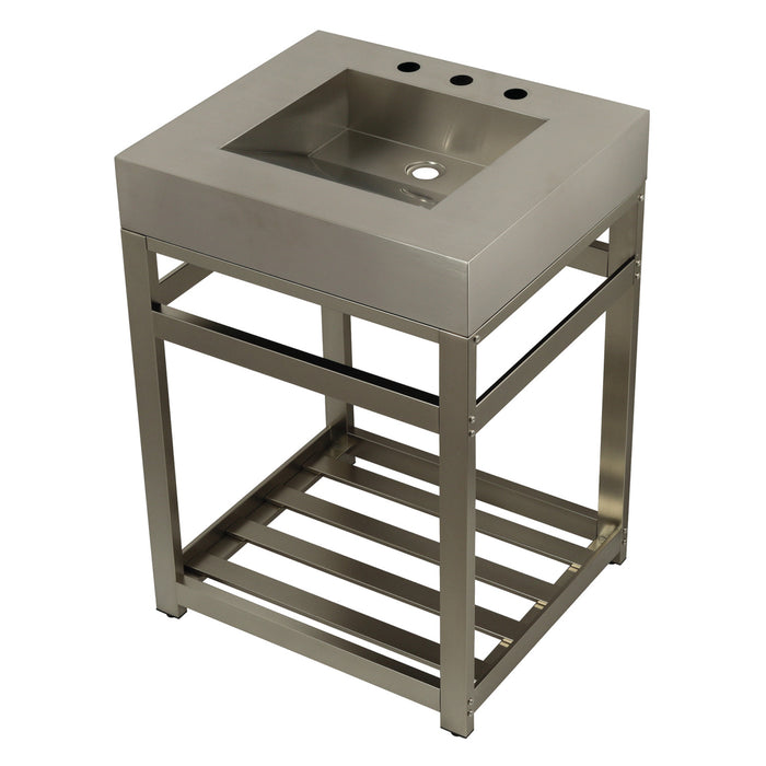 Kingston Brass KVSP2522A8 Fauceture 25" Stainless Steel Sink with Steel Console Sink Base, Brushed/Brushed Nickel