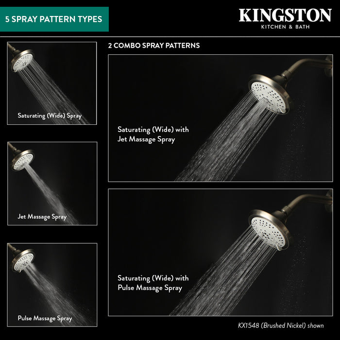 Kingston Brass KX1540 Vilbosch 5-Inch 5-Function Shower Head, Matte Black