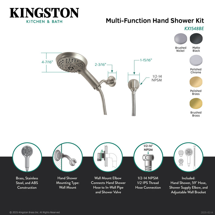 Kingston Brass KX1541BE Vilbosch Multi-Function Hand Shower Kit, Polished Chrome