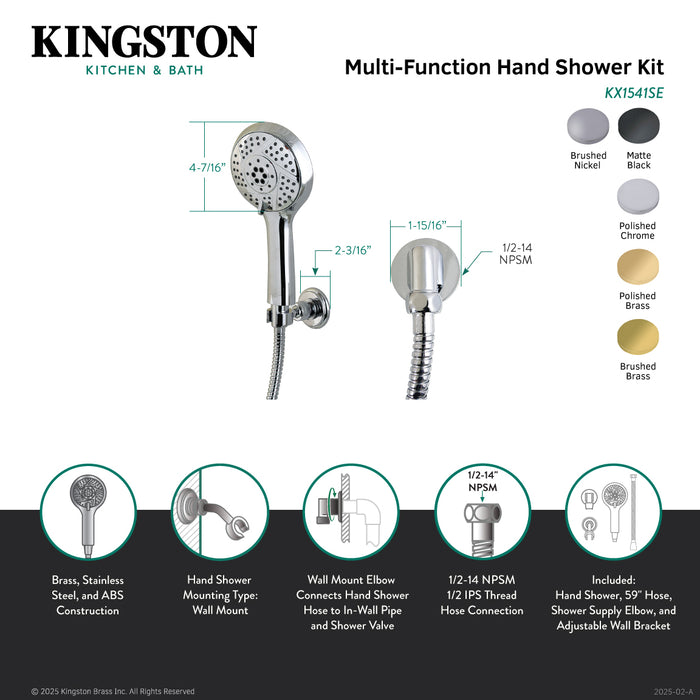 Kingston Brass KX1541SE Vilbosch Multi-Function Hand Shower Kit, Polished Chrome