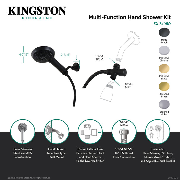 Kingston Brass KX1548BD Vilbosch Multi-Function Hand Shower Kit, Brushed Nickel