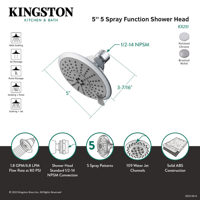 Kingston Brass KX251 Shower Scape 5" Round 5-Function ABS Shower Head, Polished Chrome