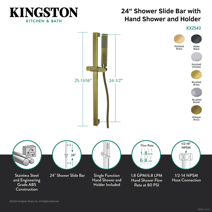 Vilbosch KX2541 24-Inch Stainless Steel Shower Slide Bar with Hand Shower and Holder, Polished Chrome