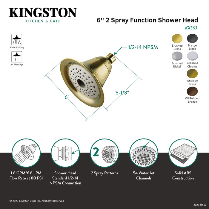 Kingston Brass KX363 Shower Scape 6" Round 2-Function ABS Shower Head, Antique Brass