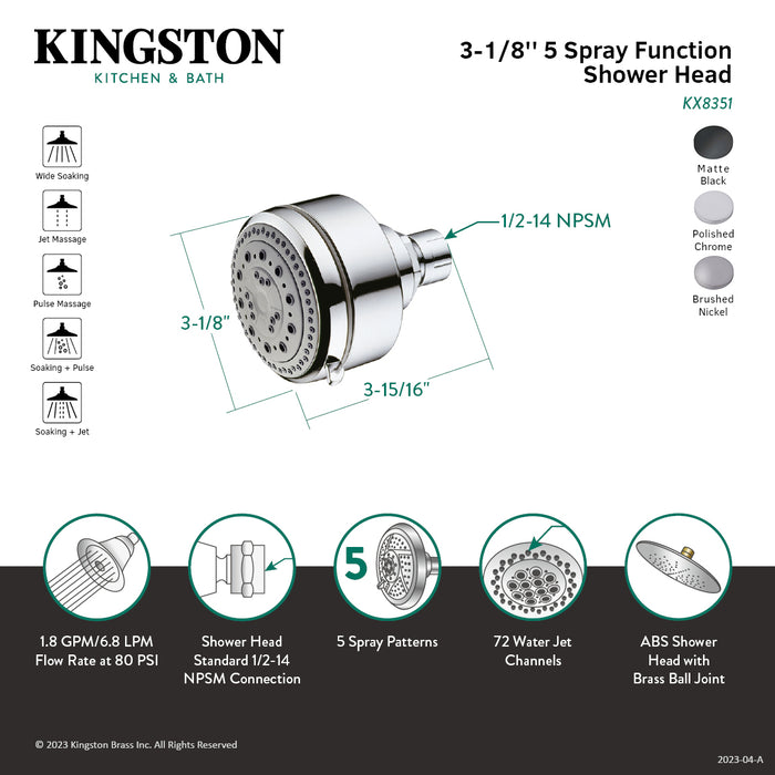 Kingston Brass KX8358 Vilbosch 3-1/8" Round 5-Function ABS Shower Head, Brushed Nickel
