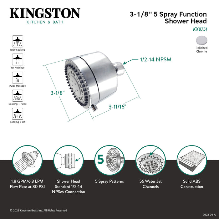 Kingston Brass KX8751 Vilbosch 3-Inch 5-Function Shower Head, Polished Chrome