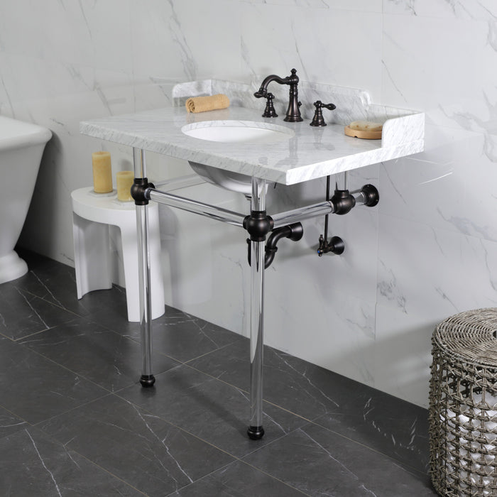 Kingston Brass LMS36MA5 Pemberton 36" Carrara Marble Console Sink with Acrylic Legs (8-Inch, 3-Hole), Marble White/Oil Rubbed Bronze