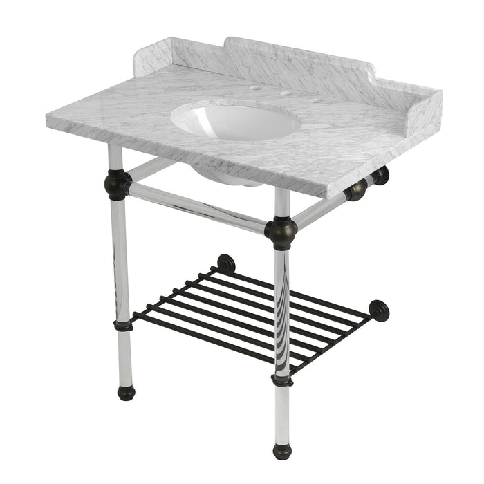 Kingston Brass LMS36MAB5 Pemberton 36" Console Sink with Acrylic Legs (8-Inch, 3 Hole), Marble White/Oil Rubbed Bronze