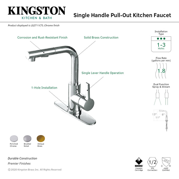Gourmetier LS2711CTL Continental Single-Handle Pull-Out Kitchen Faucet with Pull-Out Sprayer, Polished Chrome