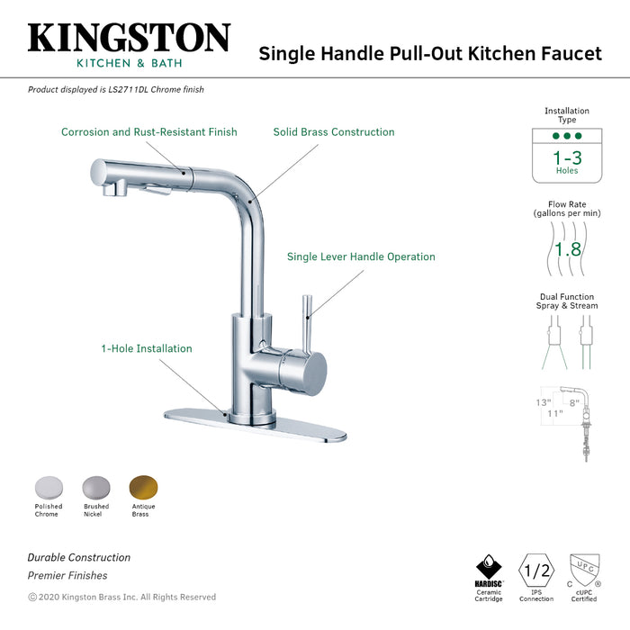 Gourmetier LS2711DL Concord Single-Handle Pull-Out Kitchen Faucet with Pull-Out Sprayer, Polished Chrome