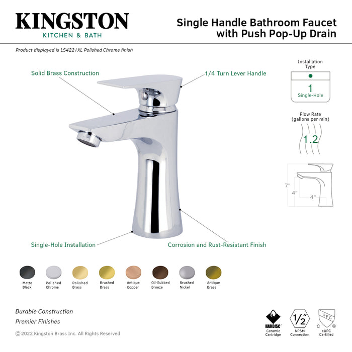 Kingston Brass LS4220XL Single-Handle Bathroom Faucet, Matte Black