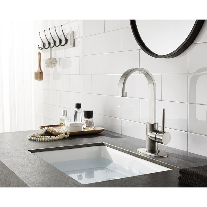 Kingston Brass LS8218NYL New York One-Handle Single-Hole Bathroom Faucet with Deck Plate and Push Pop-Up Drain, Brushed Nickel