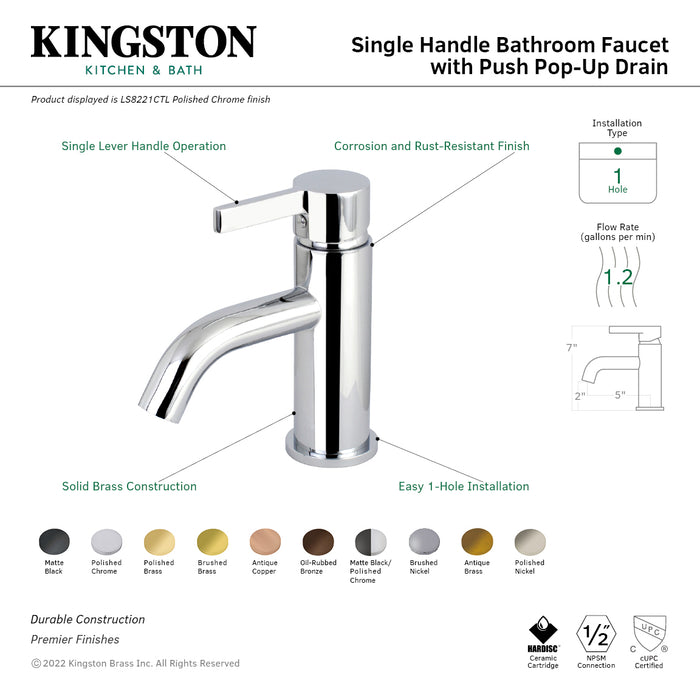 Kingston Brass LS8225CTL Continental One-Handle Single-Hole Bathroom Faucet with Push Pop-Up Drain, Oil Rubbed Bronze