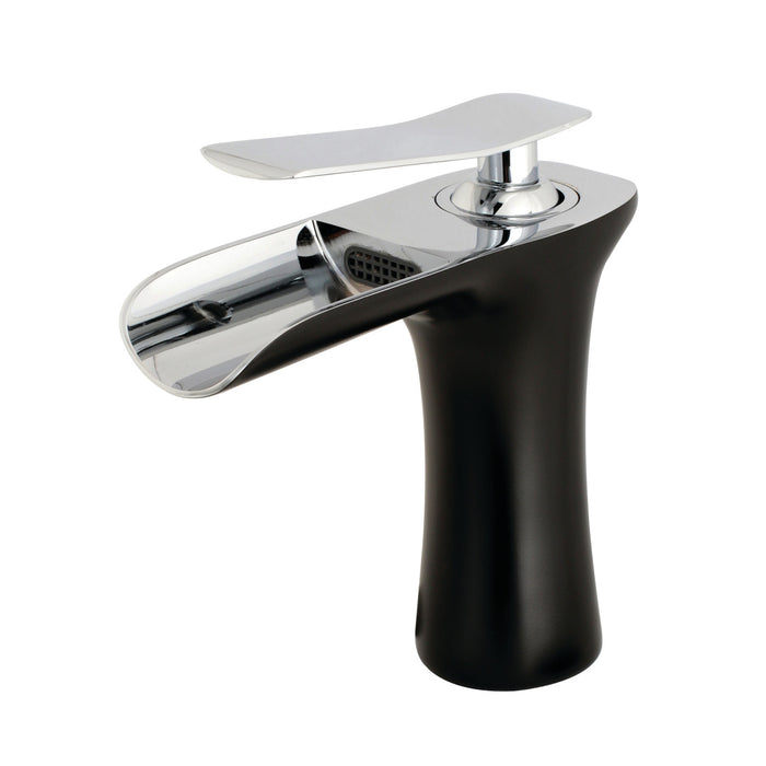 Kingston Brass LS8427QLL Executive One-Handle Single-Hole Bathroom Faucet with Push Pop-Up Drain, Matte Black/Polished Chrome