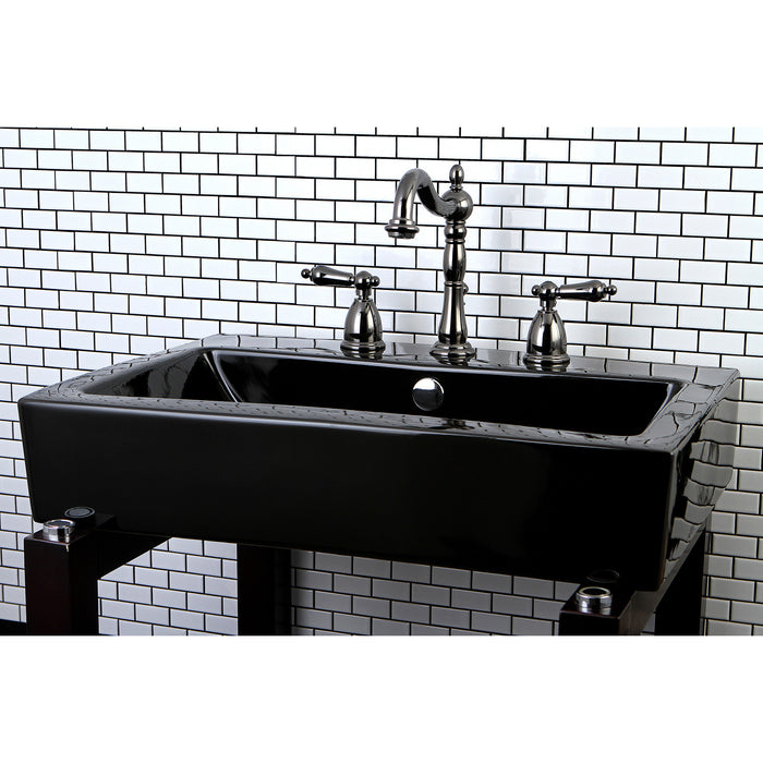 Kingston Brass NB1970AL Water Onyx Widespread Bathroom Faucet with Brass Pop-Up, Black Stainless Steel