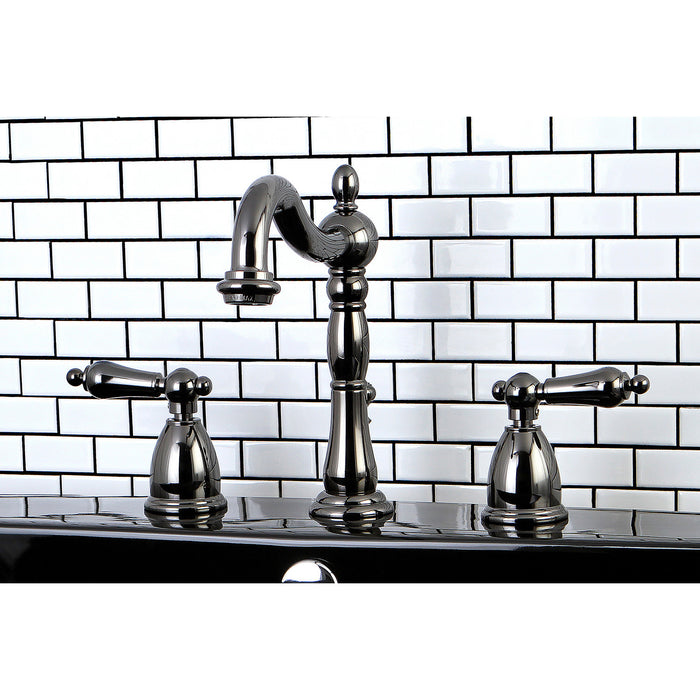 Kingston Brass NB1970AL Water Onyx Widespread Bathroom Faucet with Brass Pop-Up, Black Stainless Steel