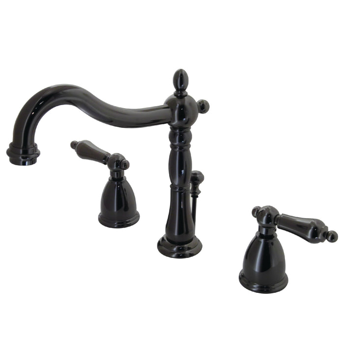 Kingston Brass NB1970AL Water Onyx Widespread Bathroom Faucet with Brass Pop-Up, Black Stainless Steel