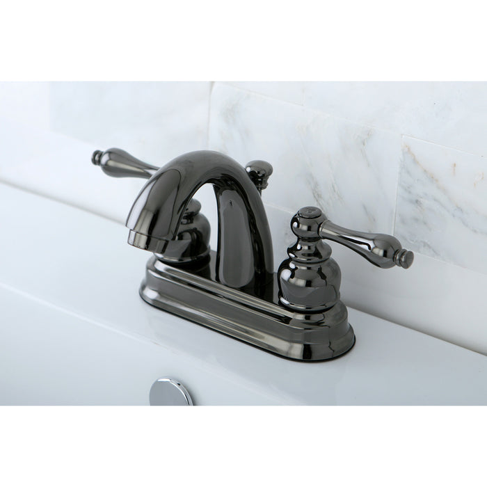 Kingston Brass NB5610AL Water Onyx Double-Handle 4" Centerset Bathroom Faucet with Pop-Up Drain, Black Stainless Steel