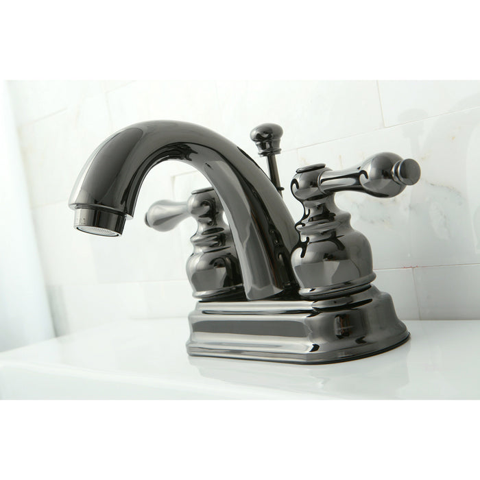 Kingston Brass NB5610AL Water Onyx Double-Handle 4" Centerset Bathroom Faucet with Pop-Up Drain, Black Stainless Steel