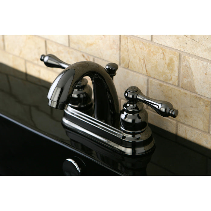 Kingston Brass NB5610AL Water Onyx Double-Handle 4" Centerset Bathroom Faucet with Pop-Up Drain, Black Stainless Steel