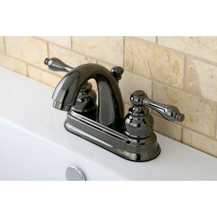 Kingston Brass NB5610AL Water Onyx Double-Handle 4" Centerset Bathroom Faucet with Pop-Up Drain, Black Stainless Steel