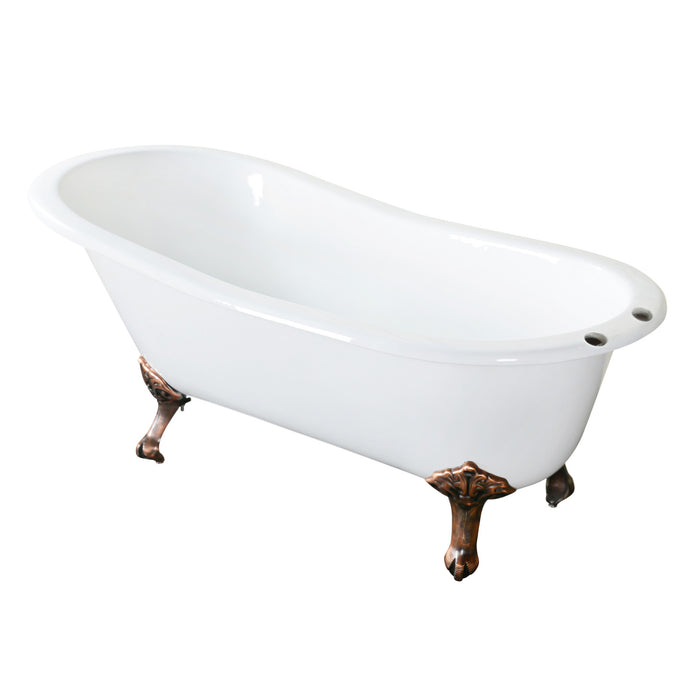 Aqua Eden NHVCT7D653129B6 61" Cast Iron Oval Single Slipper Clawfoot Tub (7" Faucet Drillings), White/Naples Bronze