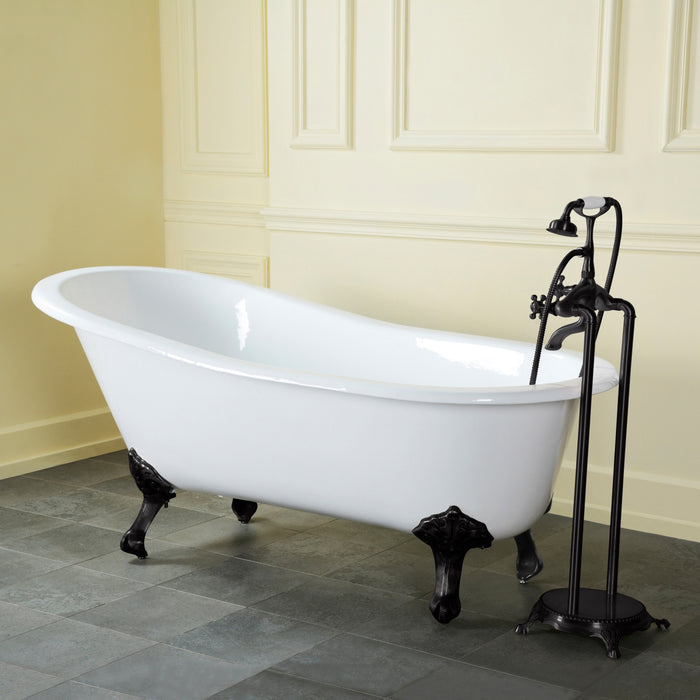 Aqua Eden NHVCTND653129B0 61" Cast Iron Oval Single Slipper Clawfoot Tub (No Faucet Drillings), White/Matte Black