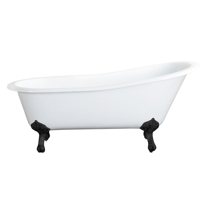Aqua Eden NHVCTND653129B0 61" Cast Iron Oval Single Slipper Clawfoot Tub (No Faucet Drillings), White/Matte Black
