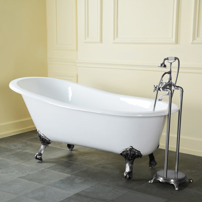 Aqua Eden NHVCTND653129B1 61" Cast Iron Oval Single Slipper Clawfoot Tub (No Faucet Drillings), White/Polished Chrome