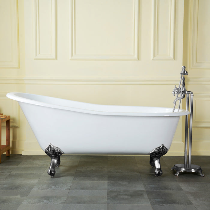 Aqua Eden NHVCTND653129B1 61" Cast Iron Oval Single Slipper Clawfoot Tub (No Faucet Drillings), White/Polished Chrome