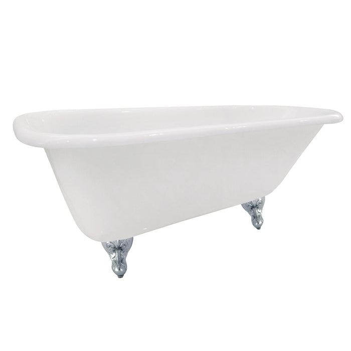 Aqua Eden NHVCTND673123T1 66" Cast Iron Oval Rectangular Roll Top Clawfoot Tub (No Faucet Drillings), White/Polished Chrome