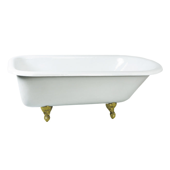 Aqua Eden NHVCTND673123T7 66" Cast Iron Oval Rectangular Roll Top Clawfoot Tub (No Faucet Drillings), White/Brushed Brass