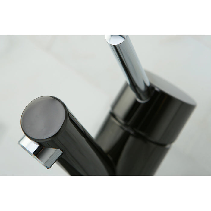 Kingston Brass NS8427DL Water Onyx Single-Handle 4" Centerset Bathroom Faucet with Brass Pop-Up, Black Stainless Steel/Polished Chrome