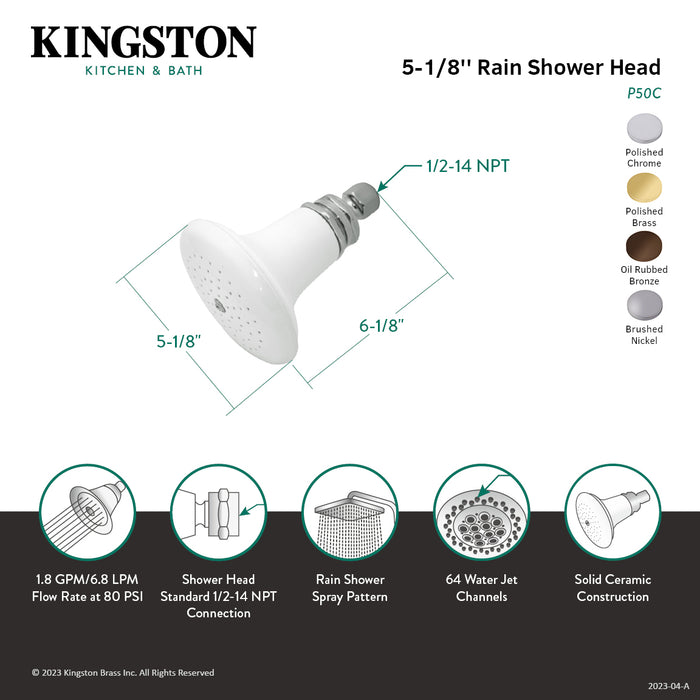 Kingston Brass P50SN Victorian 5-1/8" Round Raindrop Ceramic Shower Head, Brushed Nickel