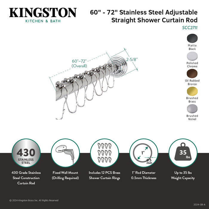 Kingston Brass SCC2715 Edenscape 60"-72" Stainless Steel Adjustable Tension Shower Curtain Rod with Rings, Oil Rubbed Bronze