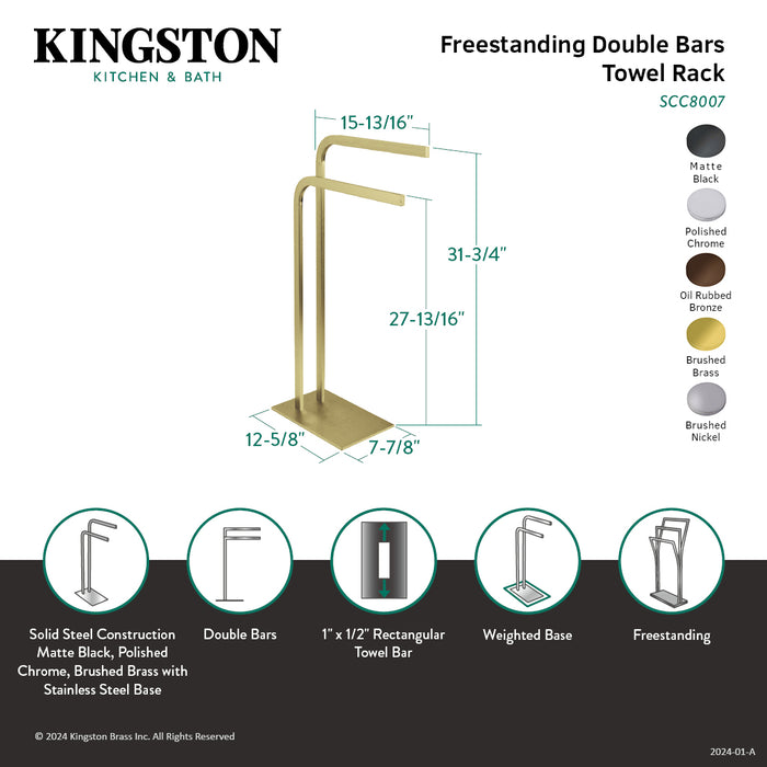Kingston Brass SCC8007 Edenscape 31" Freestanding Pedestal 2-Tier L-Shape Towel Rack, Brushed Brass